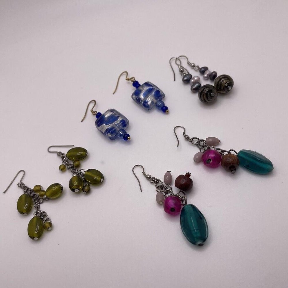 Lot Of 4 Dangle Drop - Costume Earrings Pierced Beaded / Bead Mix Art Glass